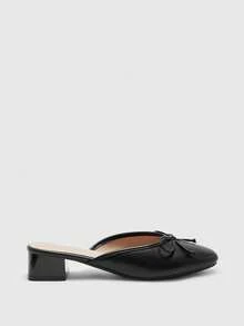 CUCCOO BIZCHIC Damen Schuhe mit dickem Absatz, Schleife, reinem Schwarz und geschlossener Zehenpartie, Halbsandalen, bequeme Lässig Mule Schuhe für den Alltag - Schwarz - Übersicht 4