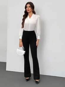 SHEIN Tall Zipper Detail Flare Pants Fall/Winter Women Back To School Modest Vintage Old Money Teacher For Women Airport, Tall Women - Black - View 6