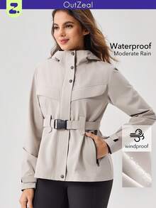 OutZeal Women Water-Resistant Windproof Adjustable Belt Zip Pocket Outdoor Jacket Hiking Camping Fall Winter