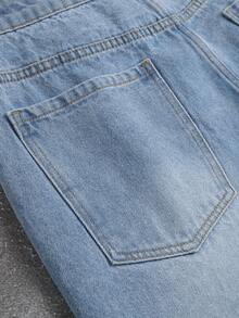 Manfinity EMRG Men's Pocket Button Graphic Casual Versatile Commute Denim Shorts - Light Wash - View 5