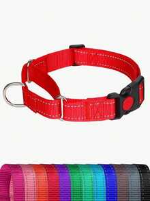 1件装 高强度反光尼龙马丁格尔犬项圈 防拉扯训练项圈 L码可调节 适用于小型、中型和大型犬 宠物训练装备 遛狗配件
