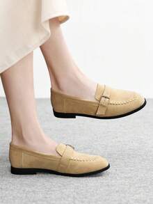 CUCCOO BIZCHIC 新款复古乐福鞋 小号真皮鞋 圆头 平底 套脚搭扣通勤鞋 女款