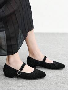 CUCCOO BIZCHIC 春秋新款百搭法式玛丽珍鞋，低鞋面，圆头，系带女鞋 - 黑色 - 查看 4