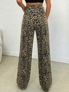 SHEIN Tall 100%纯棉中腰阔腿豹纹高个牛仔裤 - 彩色 - 查看 2