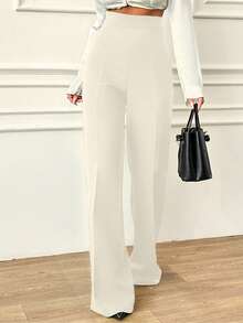 Islaluna Quần nữ cạp cao màu trơn, kiểu dáng thường ngày. - trắng - Xem 4