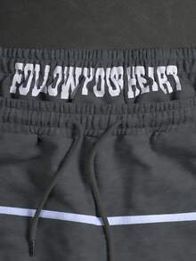 PAVTROS Men's Casual Drawstring Waist Double Waistband Printed Shorts - Dark Grey - View 7