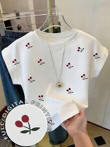 Resyla 女士数码印花圆领短袖修身T恤 - 白色 - 查看 6