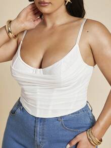 SHEIN BAE Áo ren phối màu tương phản cỡ lớn mùa hè mới, trang phục thanh lịch dự lễ hội và hòa nhạc. - trắng - Xem 10