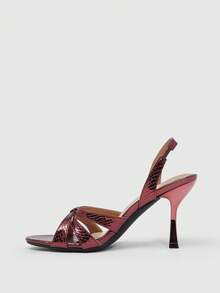 CUCCOO SZL 女士时尚交叉绑带露跟高跟凉鞋 - 酒紅色 - 查看 9