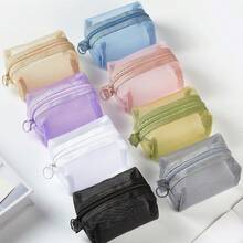 1/2 túi lưới đựng đồ du lịch, làm bằng nylon, chống trầy xước, không dễ bị rách, ví đựng tiền xu mini, túi đựng tai nghe, túi đựng cáp dữ liệu, túi bỏ túi di động, túi đựng đồ trang điểm có khóa kéo, túi đựng đồ mini, quà tặng ngày lễ - Nhiều màu - Xem 5