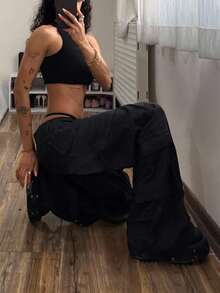 StreetHx 女士休闲水洗阔腿工装牛仔裤 - 彩色 - 查看 7