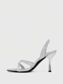CUCCOO SZL Women's Fashionable & Elegant Glitter Heeled Sandals - Silver - View 4