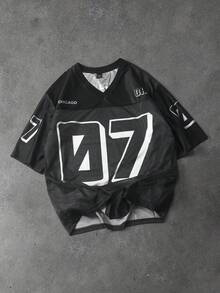 Manfinity EMRG Men's Hip Hop #07 Printed Short Sleeve T-Shirt Black Jersey Number Jersey Baggy Jersey - Black - View 3