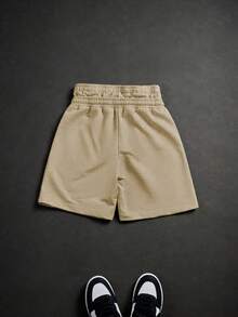 PAVTROS Men's Casual Drawstring Waist Double Waistband Printed Shorts - Khaki - View 3