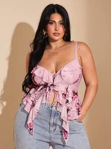 SHEIN BAE 女士加大码浪漫玫瑰印花吊带背心