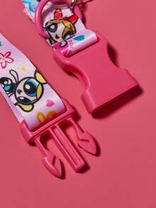 THE POWERPUFF GIRLS X SHEIN 1件裝卡通印花可調節寵物項圈附牽繩鉤，可調節項圈長度，適合各種尺寸寵物，適用於貓狗，花朵、泡泡、毛茛、友誼、愛心、花卉，禮物首選 - 粉色 - 查看 6