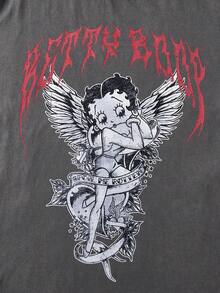 Betty Boop x SHEIN Men's Casual Cartoon Figure Graphic Round Neck Short Sleeve T-Shirt, Summer