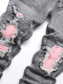 Manfinity Homme Plus Size Men's Casual Jeans With Belt Loops And Distressed Details - Grey - View 3