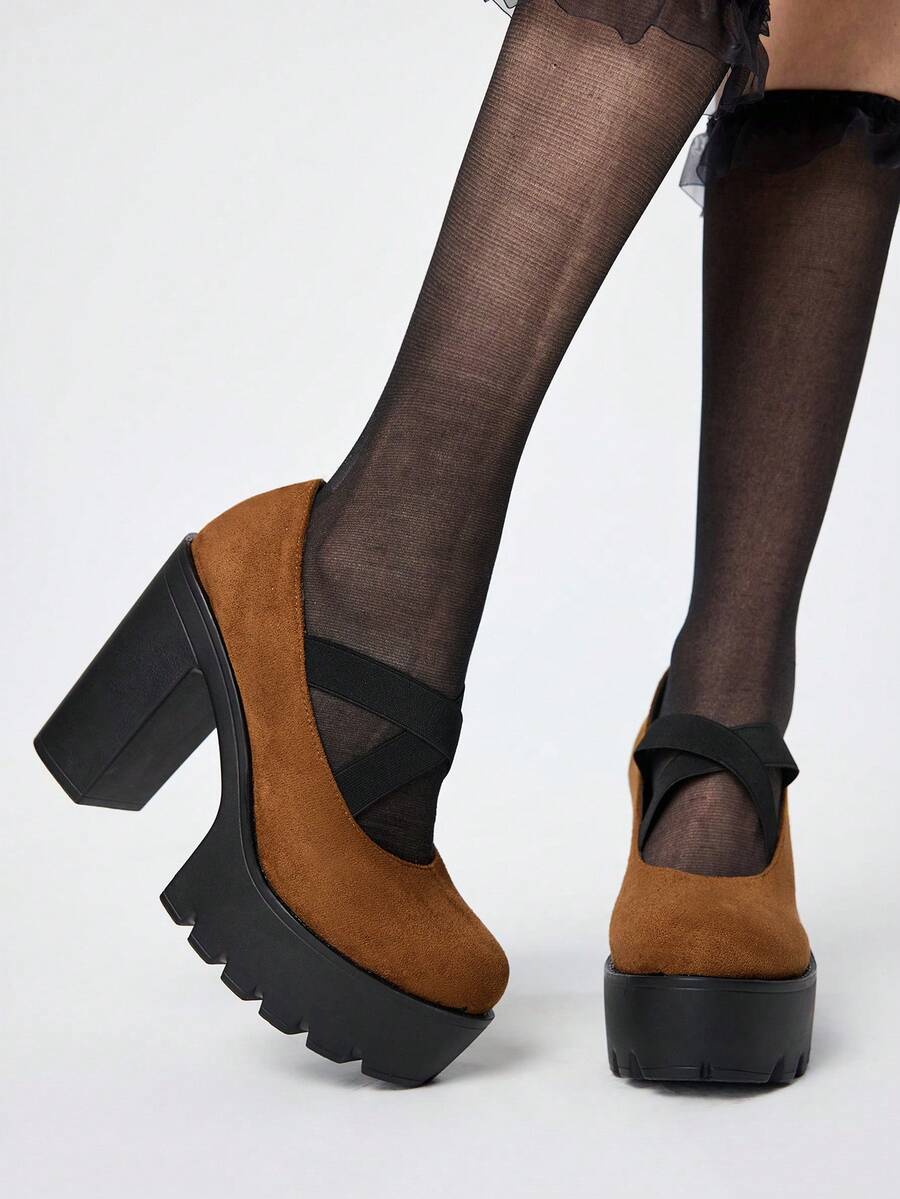 ROMWE Fairycore Tacones para mujer - Marrón amarillo - Ver 1