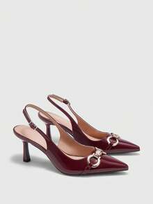 CUCCOO BIZCHIC Tacones altos de moda versátiles de uso diario con diseño de hebilla y punta afilada para mujer - Burdeos - Ver 2