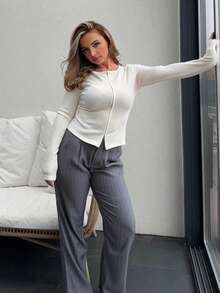 Jeta Ari 拉链圆领长袖上衣，休闲度假机场休闲可爱秋季返校季秋冬派对必备，优雅 - 白色 - 查看 1