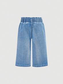 SHEIN Baby Girl Blue Washed Pocket Loose Denim Pants - Light Wash - View 2