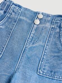 SHEIN Baby Girl Blue Washed Pocket Loose Denim Pants - Light Wash - View 3