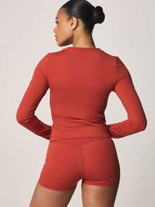 MISSGUIDED Quần short thể thao mini cạp cao chữ V ôm sát, thích hợp cho tập luyện. - trái cam - Xem 5