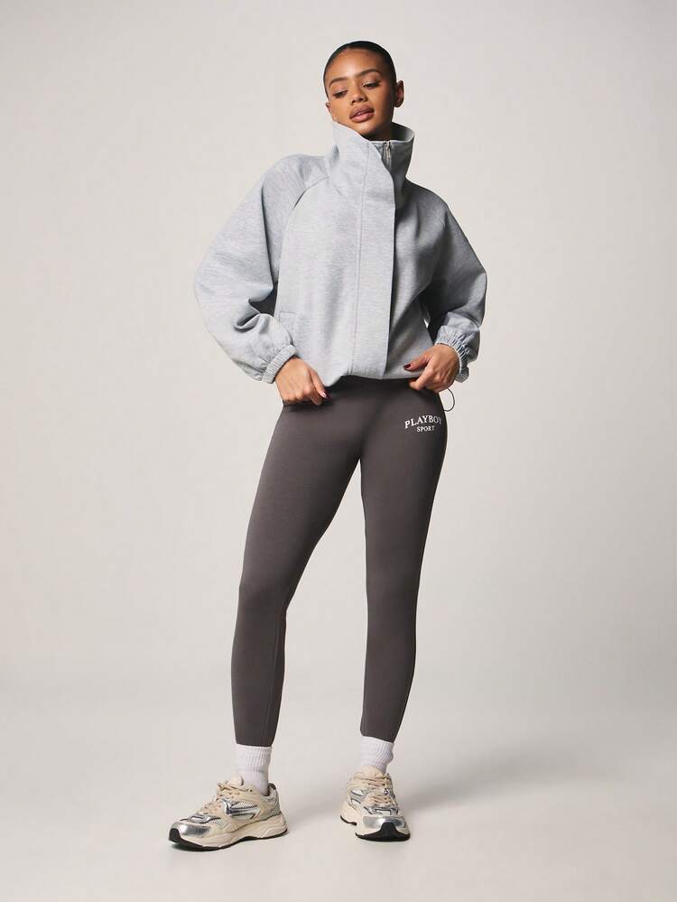 Missguided x Playboy Sport Logo High Rise Full Length Leggings With Side Contrast Details And Fitted Silhouette