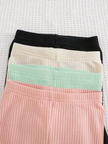 Cozy Pixies 4pcs/Set Baby Girl Solid Color Knitted Soft Elastic Waist Casual Shorts Baby Girl Bottoms Baby Girl Biker Short Toddler Bike Shorts - Green - View 5