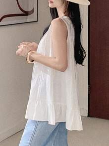 DAZY Women's Casual Solid Color Ruffle Hem Sleeveless Top, Summer - White - View 6