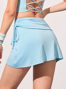 CourtClass Women's Casual Slim-Fit Light Blue Tennis Skirt With Drawstring Waist And Pockets - Baby Blue - View 2