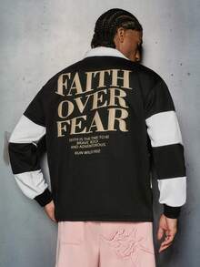 PAVTROS Men's Personalized Patchwork Striped Print Polo Shirt - Black and White - View 6