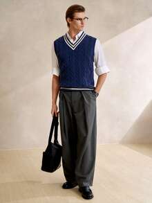 Manfinity CityGents 男士V领条纹麻花针织休闲毛衣背心