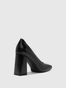 CUCCOO BIZCHIC Women's Square Toe Chunky Heel PU Leather Slip-On Shoes, Fashionable Minimalist Comfortable For Daily, Party, Banquet Valentine's Day - Black - View 9