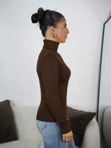 SAYEHFBABY Turtleneck Thermal Lined Fitted Base Layer Long Sleeve Sweater, Warm For Autumn/Winter Knit Pullover Fall Outfit - Brown - View 5
