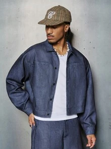 PAVTROS Men's Solid Color Long Sleeve Single-Breasted Shirt And Wide-Leg Pants Casual Suit - Blue - View 4