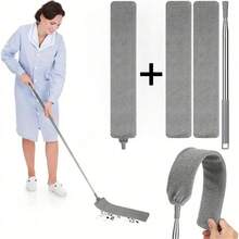 Machine Washable Ultra-Fine Fiber Bed Bottom Duster Cleaner, Includes 3pcs Cloths, Extendable Crevice Dust Cleaning Brush, Flexible Duster Brush, Suitable For Sofa, Bed And Furniture Bottom, Cleaning Supplies, Cleaning Tools (2pcs Replacement Cloths Without Extension Rod, Please Purchase Separately) - Grey - View 13