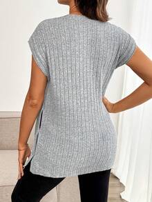 SHEIN Maternity Casual Minimalist Side Button Rib Knit Tank Top, Summer - Grey - View 2