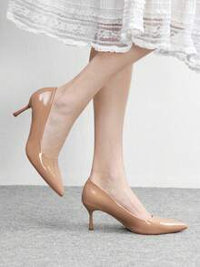 CUCCOO BIZCHIC 女士尖头细高跟酒红色高跟鞋，简约舒适，适合日常通勤、百搭的OL鞋，优雅时尚性感，适合工作、派对、宴会和圣诞节等场合。 - 鏡面杏92 - 查看 5