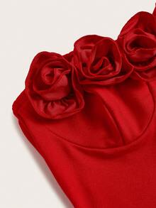 Rafferiza Áo quây nữ thời trang họa tiết hoa hồng 3D, thích hợp cho các bữa tiệc và hẹn hò. - Đỏ - Xem 3