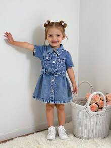 Elladie kids Baby Girl Blue Denim Dress,Summer Casual School Back-To-School A-Line Sleeveless Denim Dress With Adjustable Waist Belt,Soft For Daily Wear Vacation - Medium Wash - View 3