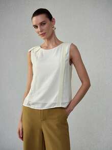 MOTF PREMIUM WOMEN'S LACE PATCHWORK SLEEVELESS TOP, SPRING/SUMMER - Apricot - View 4