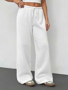 SHEIN Tall 白色女士休闲宽松系带运动裤，适合日常穿着、返校季、秋冬季节。 - 白色 - 查看 5