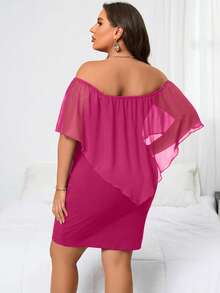 Reflora Plus Size Women's Fashionable Solid Color Off-Shoulder Short Dress - Hot Pink - View 2