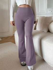 DAZY Women's High Waist Solid Color Casual Slim Fit Flare Pants - Purple - View 8