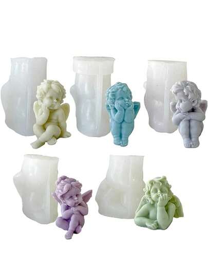 1个3D天使硅胶模具，迷你天使蜡烛肥皂模具，小天使环氧树脂模具，适用于巧克力、糖果、蛋糕装饰、大豆蜡烛、肥皂、聚合物粘土、石膏、树脂艺术。