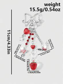 ROMWE 1款春季新款ins甜美可爱时尚学院风红色系列仿水晶仿珍珠树脂亚克力水钻蝴蝶爱心银色可开合珠链星翼恶魔翼爱心草莓DIY钥匙扣包包挂件水杯挂件手机挂件，适合姐妹、女友、情侣、女孩和女士日常佩戴、节日礼物 - 紅色 - 查看 17