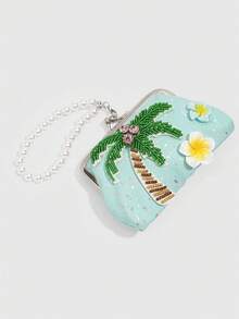 ROMWE Fairycore Một chiếc túi đựng tiền xu hình cây dừa nhiệt đới 4 inch, một chiếc túi nhỏ có dây đeo đính ngọc trai trang trí hình ngôi sao, và một chiếc ví mini màu Dopamine theo phong cách đảo nhiệt đới. - màu xanh lá - Xem 5