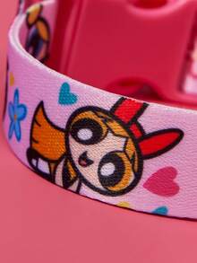THE POWERPUFF GIRLS X SHEIN 1件裝卡通印花可調節寵物項圈附牽繩鉤，可調節項圈長度，適合各種尺寸寵物，適用於貓狗，花朵、泡泡、毛茛、友誼、愛心、花卉，禮物首選 - 粉色 - 查看 5